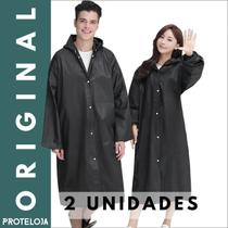 Kit 2 Capa De Chuva Preta Carnaval PVC Capuz Reforçada Impermeável