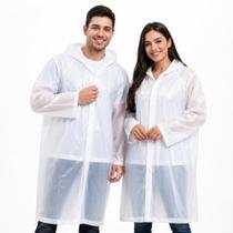 Kit 2 Capa De Chuva Transparente EVA Impermeável Com Capuz Pvc Resistente Adulto Unissex Fechamento Botão Reutilizavel