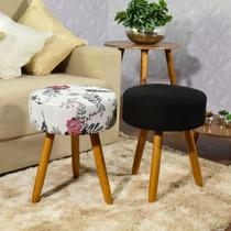 Kit 2 Capa Para Puff Luxo Linda Redondo Alstromérias e Preto Kit 2 Capa Para Puff Luxo Linda Redondo Alstromérias e Preto