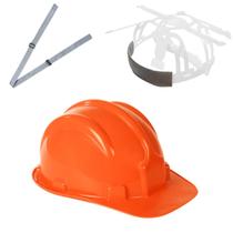 Kit 2 capacete plt plastcor em polietileno selo inmetro laranja c.a 31469 + 2 jugular para capacete - a.t. - abf