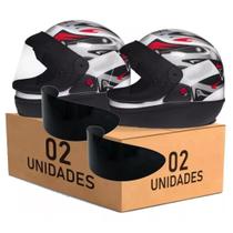 Kit 2 Capacete San Marino Automático Grafic Branco Com Viseira Extra Kit 2 Capacete San Marino Automático Grafic Branco Com Viseira Extra