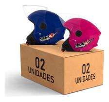 Kit 2 Capacetes Para Moto Barato Masculino Feminino New Liberty 3 Azul e Rosa Tamanho 58