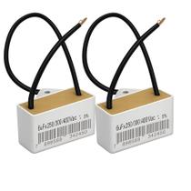 Kit 2 capacitor 2 fios 6 uf x 250/300/400 quadrado c/ suporte plastico trio Kit 2 capacitor 2 fios 6 uf x 250/300/400 quadrado c/ suporte plastico trio
