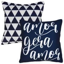 Kit 2 Capas Almofada Amor Gera Amor Triângulos Azul 45x45cm