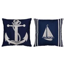 Kit 2 Capas Almofada Barco Timão Âncora Náutico Linho 45x45