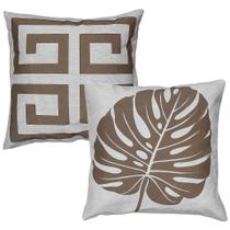 Kit 2 Capas Almofada Costela Adão e Frame Grego 45x45 Linho