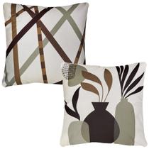 Kit 2 Capas Almofada De Linho Africana Triângulos Café 43x43