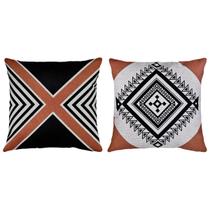Kit 2 Capas Almofada De Linho Estampa Tribal Terracota 43x43