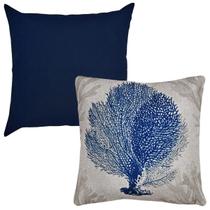 Kit 2 Capas Almofada Em Linho Oceano Mar + Lisa Azul 43x43