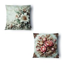 Kit 2 Capas Almofada Flores 43x43cm Microfibra