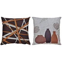 Kit 2 Capas Almofada Linho Abstrata Mulher Vasos Café 45x45 Kit 2 Capas Almofada Linho Abstrata Mulher Vasos Café 45x45