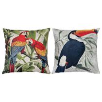 Kit 2 Capas Almofada Linho Aves Tucano Periquito Arara 45x45