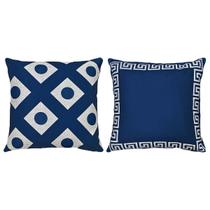 Kit 2 Capas Almofada Linho Azul Geometria Frame Bolas 45x45