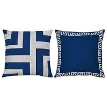 Kit 2 Capas Almofada Linho Azul Geometria Frame Bolas 45x45