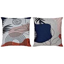Kit 2 Capas Almofada Linho Azul Terracota Floral Luxo 45x45