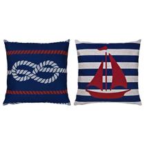 Kit 2 Capas Almofada Linho Azul Vermelha Praia Pousada 45x45
