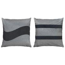 Kit 2 Capas Almofada Linho Bouclé Chumbo Renda Prata 45x45
