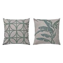 Kit 2 Capas Almofada Linho Bouclé Verde Folhas Treliça 50x50