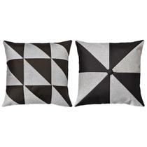 Kit 2 Capas Almofada Linho Com Detalhe Sintético Couro 45x45