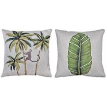 Kit 2 Capas Almofada Linho Estampa Planta Folha Animal 43x43