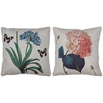Kit 2 Capas Almofada Linho Flor Hortênsia e Agapanto 43x43cm Kit 2 Capas Almofada Linho Flor Hortênsia e Agapanto 43x43cm