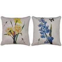 Kit 2 Capas Almofada Linho Flor Narciso e Jacinto 43x43cm
