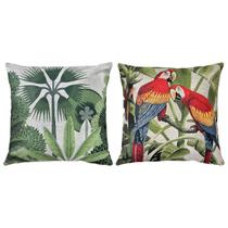 Kit 2 Capas Almofada Linho Floresta Aves Tucano Araras 45x45 Kit 2 Capas Almofada Linho Floresta Aves Tucano Araras 45x45