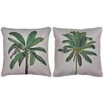 Kit 2 Capas Almofada Linho Folhagem Coqueiro e Bananeira 43x43