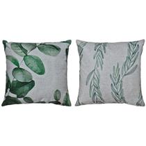 Kit 2 Capas Almofada Linho Folhagem / Geometria Verde 45x45
