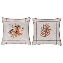 Kit 2 Capas Almofada Linho Folhagem Terracota Drapeada 45x45