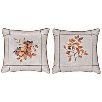 Kit 2 Capas Almofada Linho Folhagem Terracota Drapeada 45x45