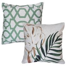 Kit 2 Capas Almofada Linho Folhas E Abstrata Treliça 2 45x45