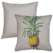 Kit 2 Capas Almofada Linho Lisa Bege Cru Fruta Abacaxi 43x43