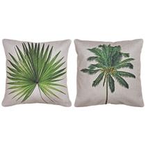 Kit 2 Capas Almofada Linho Livistona Coqueiro Folhagem 43x43 Kit 2 Capas Almofada Linho Livistona Coqueiro Folhagem 43x43