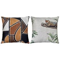 Kit 2 Capas Almofada Linho Onça Pintada Abstrata Marrom 45x45