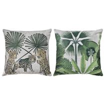 Kit 2 Capas Almofada Linho Onça Preguiça Ave Floresta 45x45