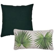 Kit 2 Capas Almofada Linho Verde 43x43 e Folhagem 30x50