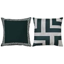 Kit 2 Capas Almofada Linho Verde Geometria Frame Bolas 45x45