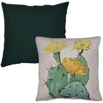 Kit 2 Capas Almofada Linho Verde + Linho Estampada Flores 43x43 Kit 2 Capas Almofada Linho Verde + Linho Estampada Flores 43x43