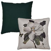 Kit 2 Capas Almofada Linho Verde + Linho Estampada Flores 43x43 Kit 2 Capas Almofada Linho Verde + Linho Estampada Flores 43x43