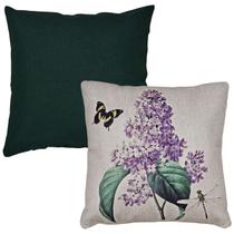 Kit 2 Capas Almofada Linho Verde + Linho Estampada Flores 43x43 Kit 2 Capas Almofada Linho Verde + Linho Estampada Flores 43x43