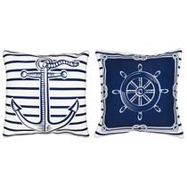 Kit 2 Capas Almofada Sarja Marítima Timão Âncora Azul 45x45 Kit 2 Capas Almofada Sarja Marítima Timão Âncora Azul 45x45