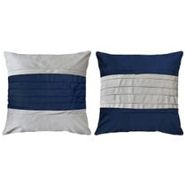 Kit 2 Capas Almofada Veludo Drapeadas Azul Com Areia 45x45