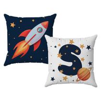 Kit 2 Capas Almofadas Astronauta Nome Personalizado 45x45 Kit 2 Capas Almofadas Astronauta Nome Personalizado 45x45