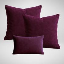 Kit 2 Capas de Almofada 50x50cm + 1 Capa 30x50cm Suede Luxo Glamour Bordo