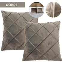 Kit 2 Capas de Almofada Aveludada Tecido Suede 40x40 Drapeado Decorativas Sala Cama Sofá Extra Macia Com Zíper
