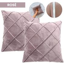 Kit 2 Capas de Almofada Aveludada Tecido Suede 40x40 Drapeado Decorativas Sala Cama Sofá Extra Macia Com Zíper Kit 2 Capas de Almofada Aveludada Tecido Suede 40x40 Drapeado Decorativas Sala Cama Sofá Extra Macia Com Zíper