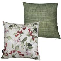 Kit 2 Capas de Almofada Impermeável Estampa Digital 100% Algodão Borboleta Verde Riscado 43cmx43cm