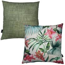 Kit 2 Capas de Almofada Impermeável Estampa Digital 100% Algodão Flores Salmão Verde Riscado 43cmx43cm Kit 2 Capas de Almofada Impermeável Estampa Digital 100% Algodão Flores Salmão Verde Riscado 43cmx43cm