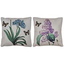 Kit 2 Capas de Almofada Linho Flor Lavanda Agapanto 43x43cm